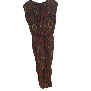 Anthropologie Eva Franco Paisley Printed V-neck Jumpsuit Size 8 Brown Red